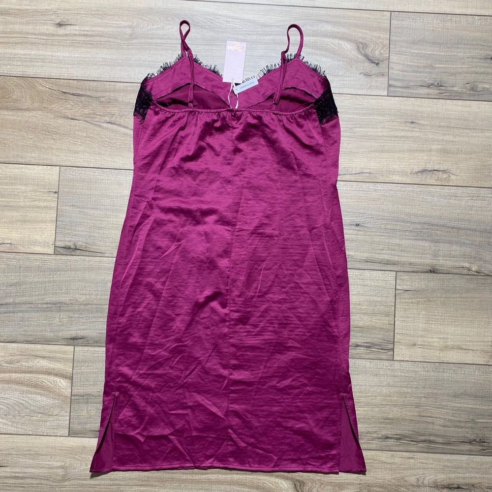 Candie's Juniors Lace Trim Midi Slip Satin Dress Size XS Berry And Black - Picture 11 of 13